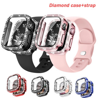ตัวป้องกันหน้าจอกันชนเคสเพชร+สายรัดสําหรับ Apple watch series 11 10 9 8 7 6 5 4 SE