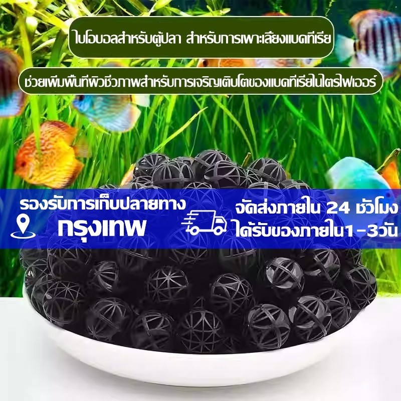 ไบโอบอลสำหรับตู้ปลา 100 ชิ้น มีขนาด 16/26/36 มม. พร้อมฟองน้ำ วัสดุกรองน้ำ และวัสดุกรองตู้ปล