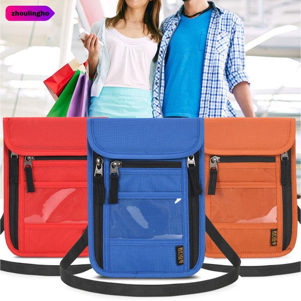 ZHOULINGHO กระเป๋าสตางค์คอสําหรับผู้ชายผู้หญิง Slim Security RFID Blocking