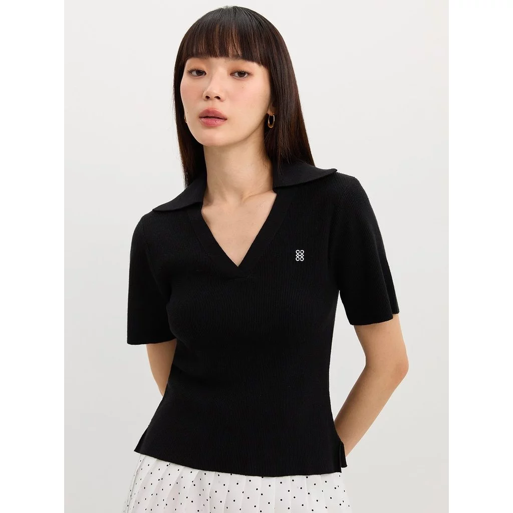 [Pomelo] เสื้อถักคอวี / V-Neck Knit Top