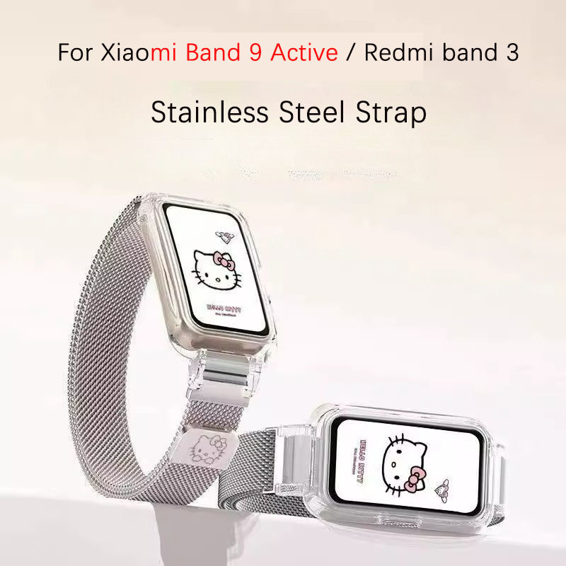 สายสแตนเลสสําหรับ Xiaomi Smart Band 9 Active / 8 Active Smart Watch Milanese Wirst Loop สร้อยข้อมือแม่เหล็กสําหรับ Redmi smart band 3 2 สายรัดข้อมืออุปกรณ์เสริม