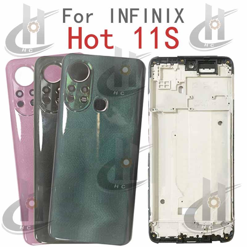 สําหรับ infinix Hot 11S 2021 X6812 แบตเตอรี่ฝาหลังที่อยู่อาศัยกรอบกลาง + ปุ่ม + กรอบด้านหน้า LCD + เลนส์กรอบกล้อง