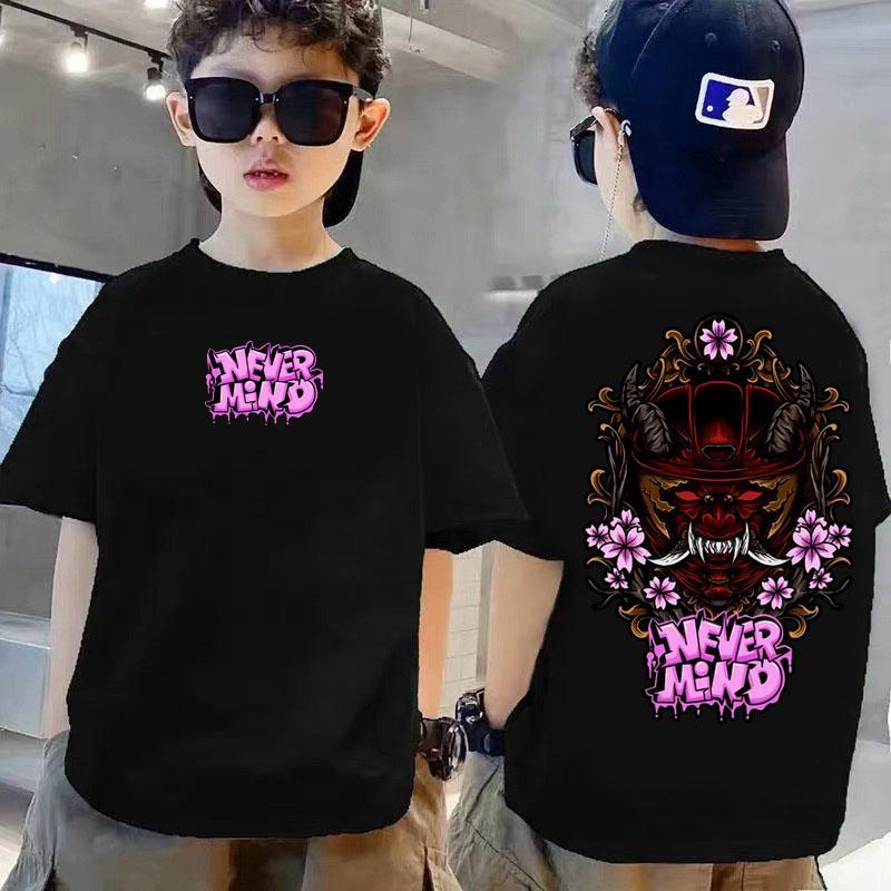 nที่รัก Collectin of NVM Streetwear TShirt สําหรับเด็ก Unisex สไตล์ย้อนยุคแขนสั้นลูกเรือคอสีดําสีขาว