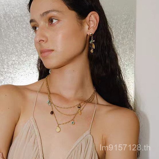 Conch Niche Design สไตล์อารมณ์หินธรรมชาติจี้ Layered Clavicle Chain อัญมณีสร้อยคอหญิงที่ไม่ซ้ํากันแฟ