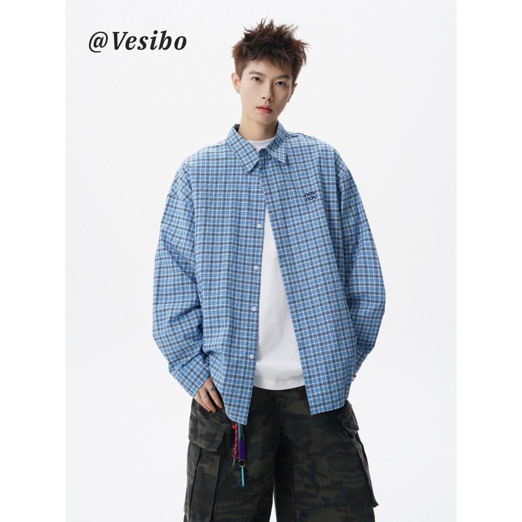 gq เสื้อเชิ้ต เสื้อโปโล เสื้อเชิ้ตลายสก๊อตปักลายแนววินเทจสไตล์อเมริกันสำหรับผู้ชายเสื้อเชิ้ตคอปกสไตล