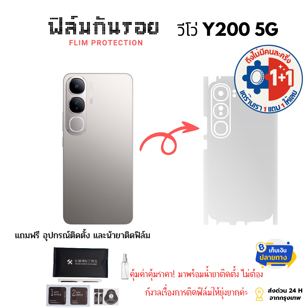 ฟิล์มกันรอยด้านหลังและขอบข้าง สำหรับ Vivo Y200