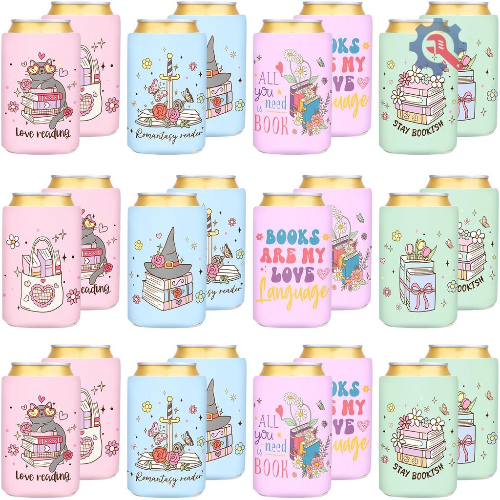 [GEX] 24Pcs Book Theme 12 Oz Can Sleeves Cap Sleeve Insulated สําหรับ Bookworm สามารถแขนฉนวน Koozie 