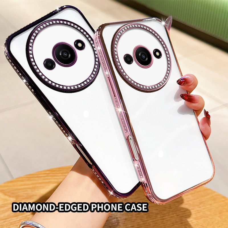 Redmi A3 23129RN51X 23129RN51H A3X POCO C61 4G โปร่งใสเคสโทรศัพท์ป้องกันการตกพร้อมขอบเพชรแฟลช