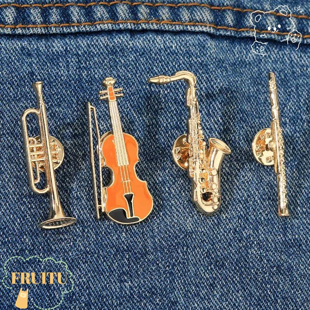 FRUITU 4 ชิ้นเข็มกลัดเคลือบ,โลหะผสมทรัมเป็ต Clarinet แซ็กโซโฟนไวโอลินรูปLapel Pins,เครื่องประดับอุปกรณ์เสริมเครื่องดนตรีกระเป๋าเป้สะพายหลังตกแต่งSno Orchestra Badgeชุด