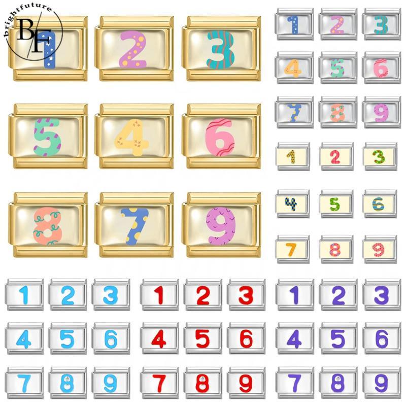 ชุดตัวเลข 0-9 สไตล์อิตาเลียน สำหรับสร้อยข้อมือสแตนเลส 9 มม. DIY เครื่องประดับ retro