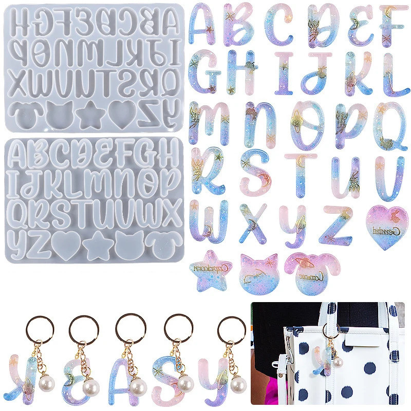 English Alphabet A-Z Epoxy Resin Silicone Mold Keychain Earring Letter 0-9 Number Pendant DIY Crafts