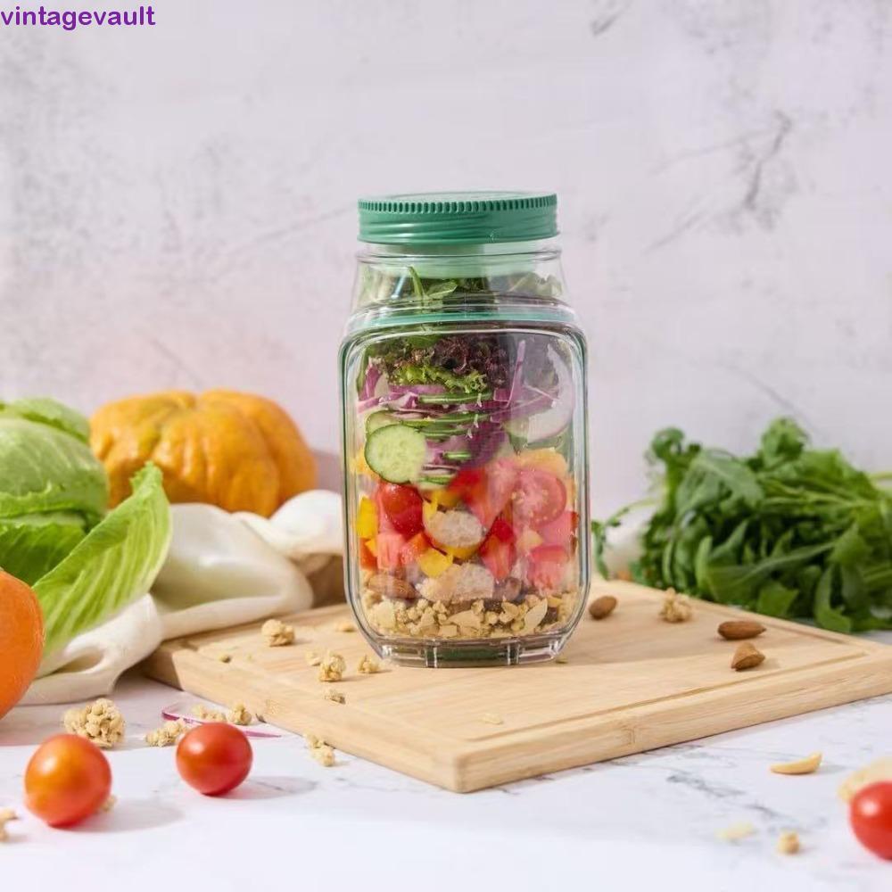 VINTAGEVAULT กระปุกสลัดกันรั่ว, ภาชนะสลัดแบบพกพาโปร่งใส, กล่องสลัดพลาสติกเปิดด้านข้างสลัด Pod Meal Prep