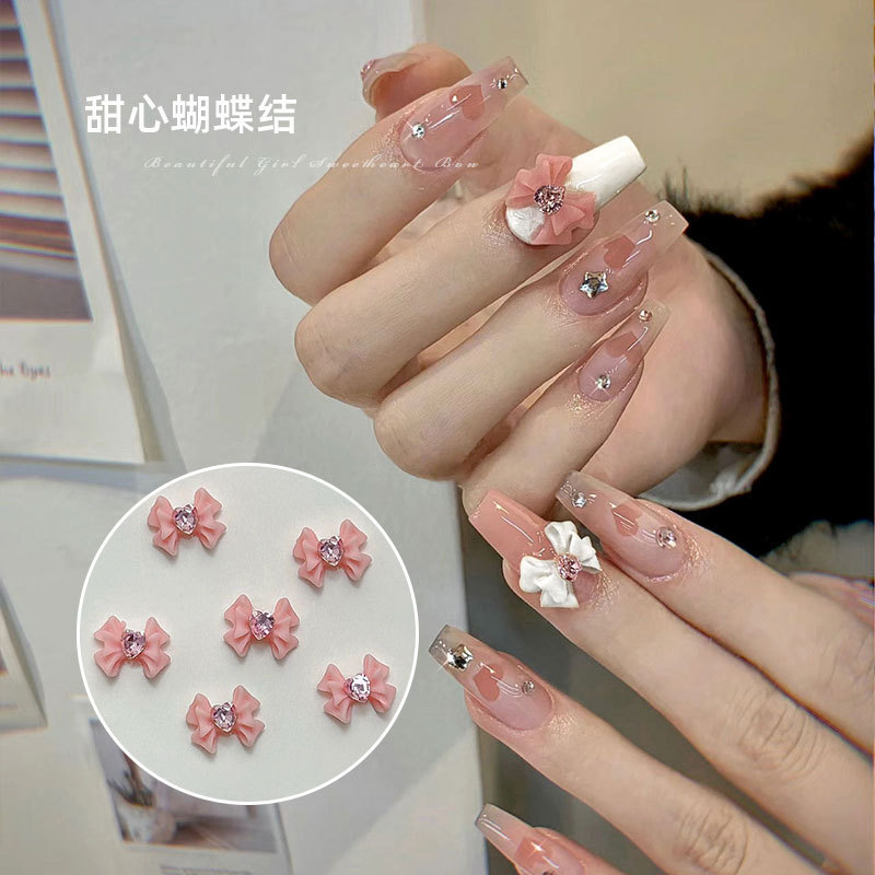 Little Red Book Dragon Heart Bowknot อุปกรณ์ทําเล็บ Hot-sell Frosted Super กระพริบสาวสวย Love Sweetheart เรซิ่นฝังด้วยหัวใจ