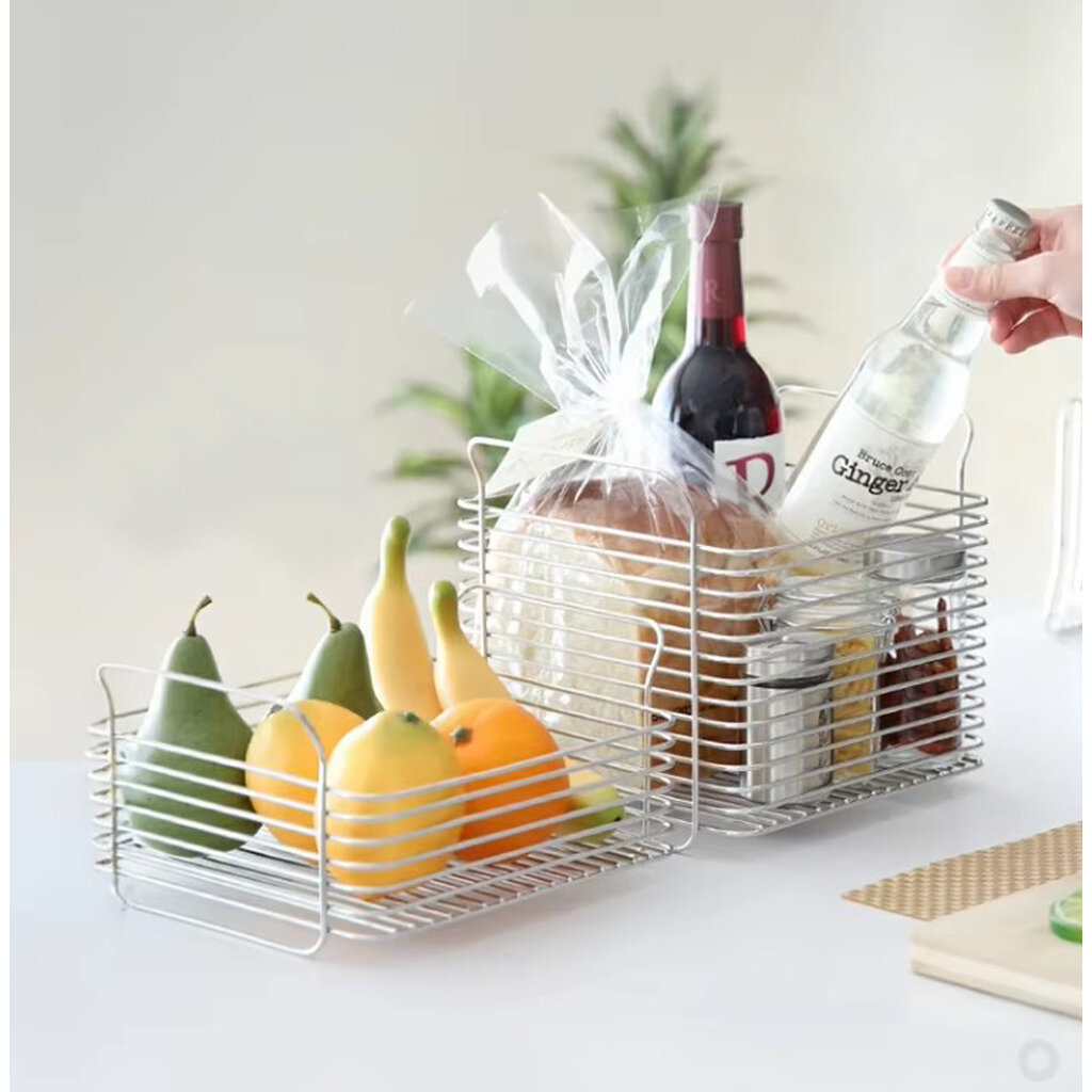 Omocha | Square stainless steel basket ตะกร้าสแตนเลสทรงสี่เหลี่ยม พร้อมหูจับ