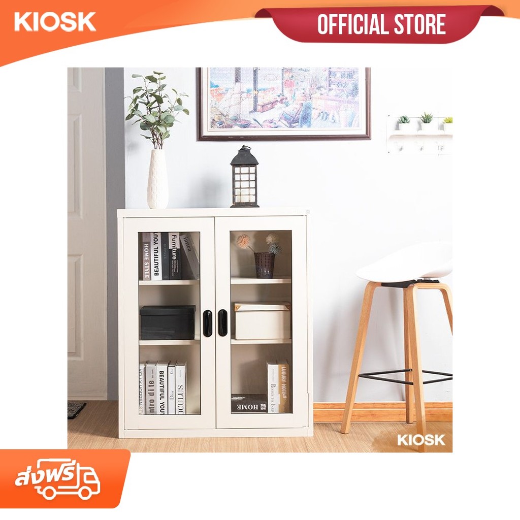 [จัดส่งและติดตั้งฟรี] KIOSK ตู้หนังสือรุ่น MAXBOOK 2 บานเปิดกระจก 88 x 30 x 105 cm.  **มีใบกำกับภาษี