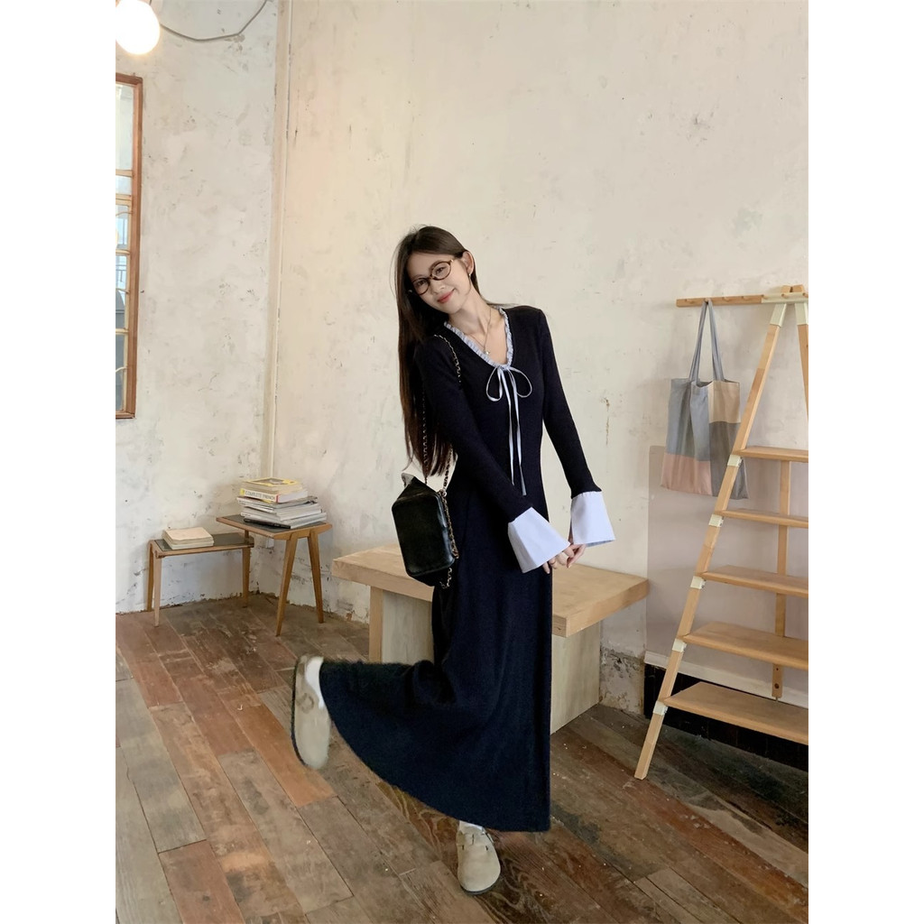 พร้อมส่ง! เดรสคอวี ระบายรอบคอสีฟ้า ผ้าร่องลูกฟูก เนื้อนิ่ม ทรงสวยพรางหุ่น แม็กซี่เดรส #9265 - รูปที่ 6