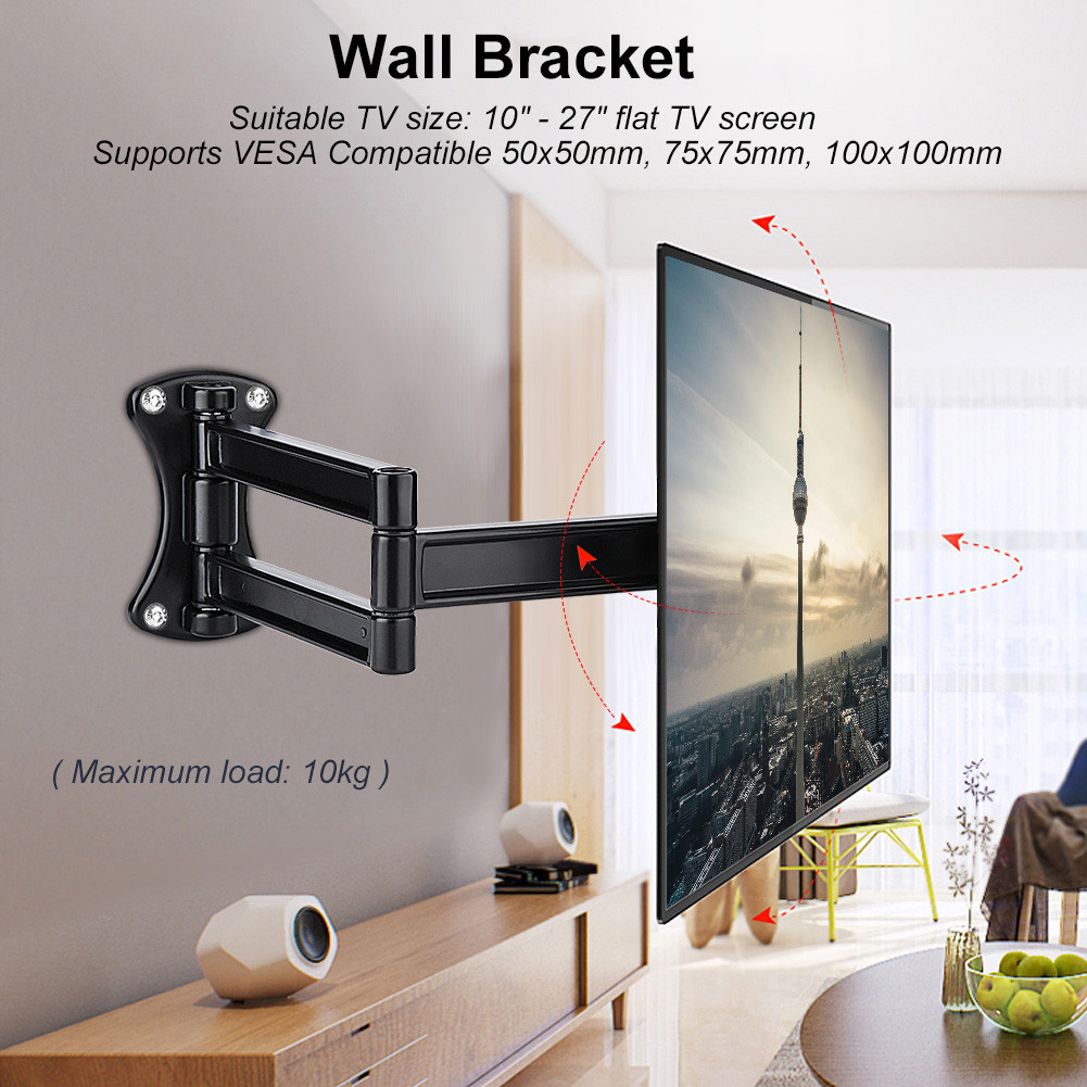 Ropa888 Wall Bracket Tilting Swivel Mount Stand Holder สําหรับ 10-27 นิ้วแบน TV LED หน้าจอ LCD