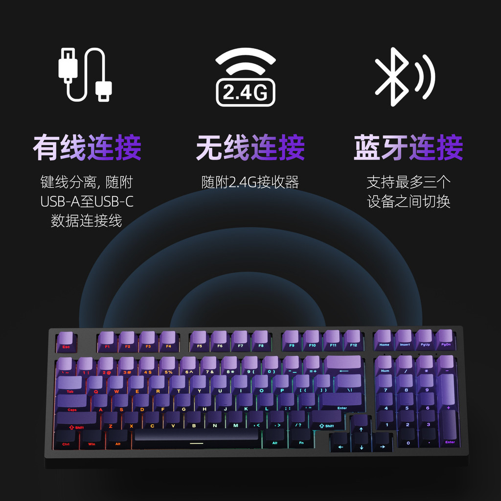 Ruiyi F98 V2 Mechanical Keyboard ที่กําหนดเองสามโหมด RGB Gaming Game แป้นพิมพ์เครื่องกลเฉพาะ