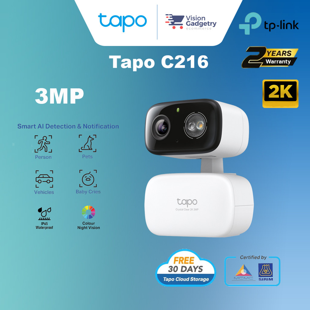 TP-Link Tapo C216 2K 3MP กล้องรักษาความปลอดภัย Pan/Tilt ในร่มกลางแจ้ง