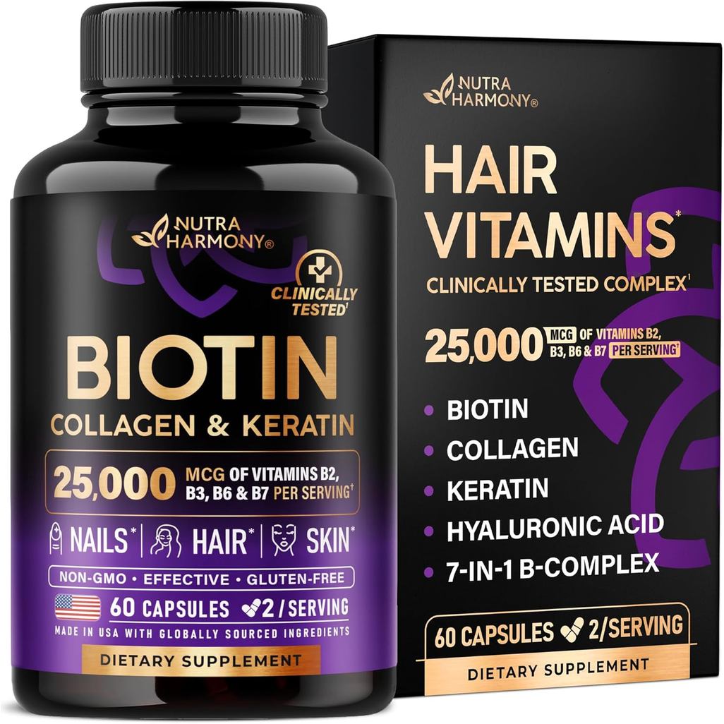 ไบโอติน | คอลลาเจน | กรดไฮยาลูโรนิก | Keratin - อาหารเสริมทดสอบทางคลินิก - Hair Growth Support, Skin