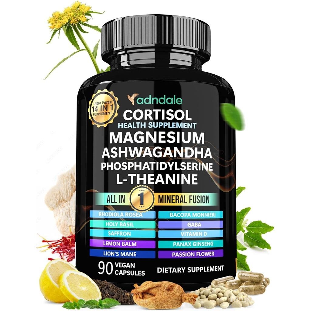 Adndale Cortisol อาหารเสริมสําหรับผู้หญิง Cortisol Manager อาหารเสริม 14-in-1 พร้อม Magnesium Glycin