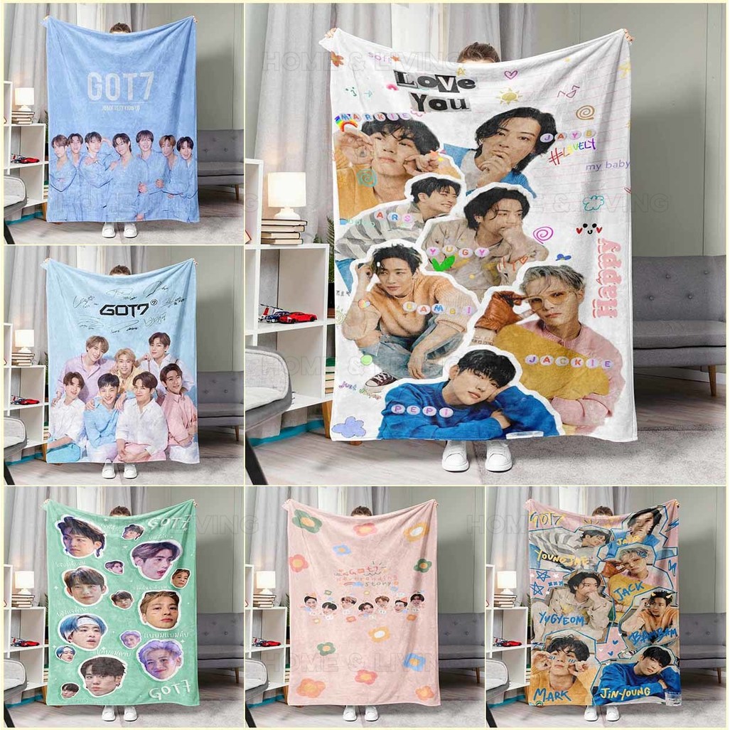 GOT7 ผ้าห่มสักหลาด Kpop Star Idol Design Ultra Soft Cozy Warm โยนผ้าห่มสําหรับเตียงโซฟาตกแต่งของขวัญที่สมบูรณ์แบบสําหรับแฟน GOT7