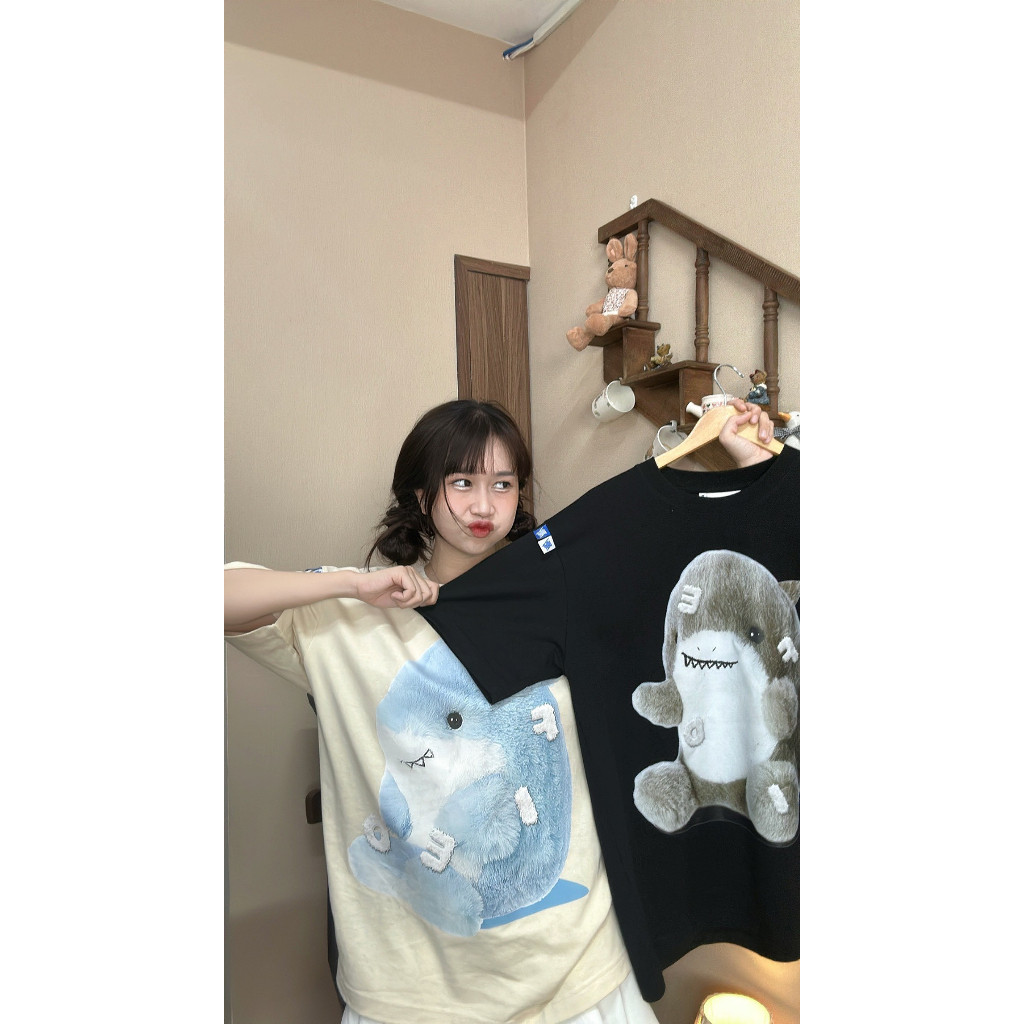 เสื้อยืดผ้าฝ้าย 100% Baby Shark เสื้อยืด Unisex คอกลมกว้าง