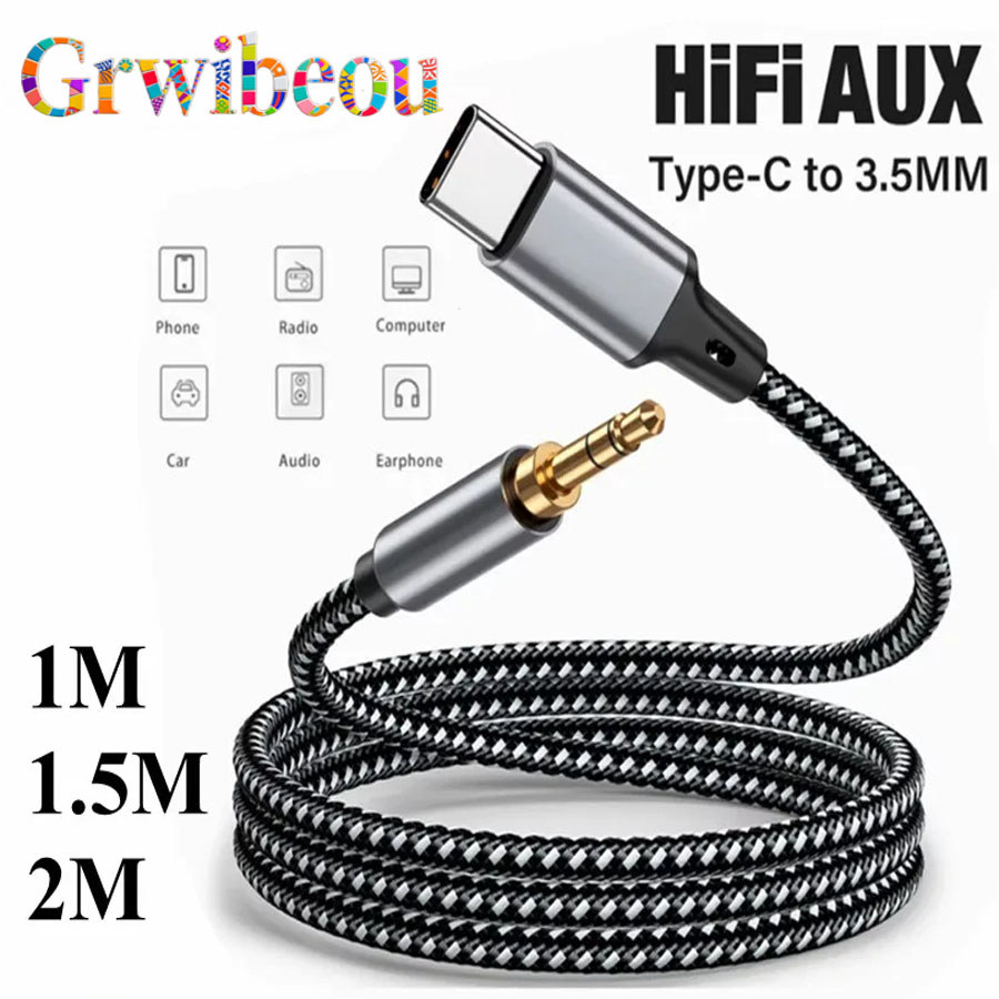 USB Type C To 3.5Mm Jack AUX Cable DAC USB-C Audio Adapter 1m 1.5m 2m for Phone Headphones Car HIFI Stereo Sound Audio