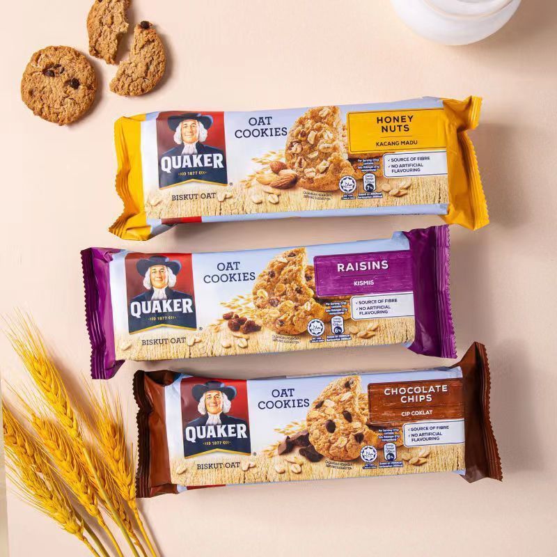 สินค้าใหม่พร้อมสต็อกมาเลเซียนําเข้า QUAKER QUAKER ข้าวโอ๊ตถั่วลูกเกด 100g คุกกี้บิสกิต QUAKER บิสกิต