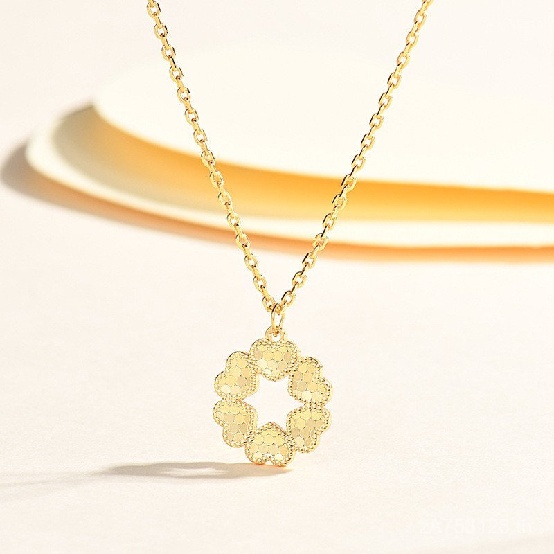 Non-Fading สร้อยคอ CNC สร้อยคอพรีเมี่ยม 5G Love Heart-Shaped Four-Leaf Clover Clavicle Chain เงินสเต