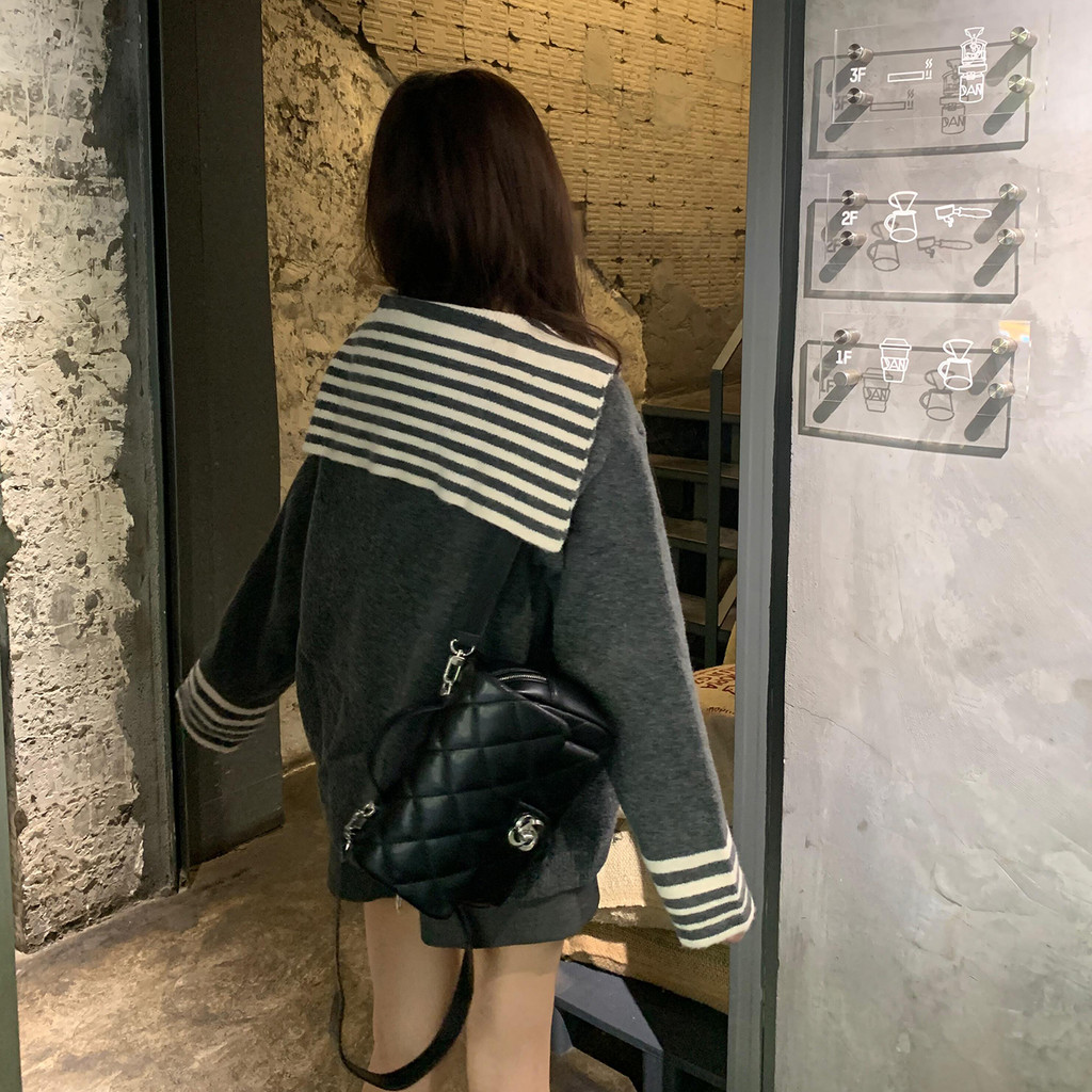 เสื้อโค้ทลายสไตล์ใหม่2025 เสื้อกันหนาวขี้เกียจสีเทาสไตล์เกาหลีความรู้สึกระดับไฮเอนด์ฤดูใบไม้ร่วงฤดูห