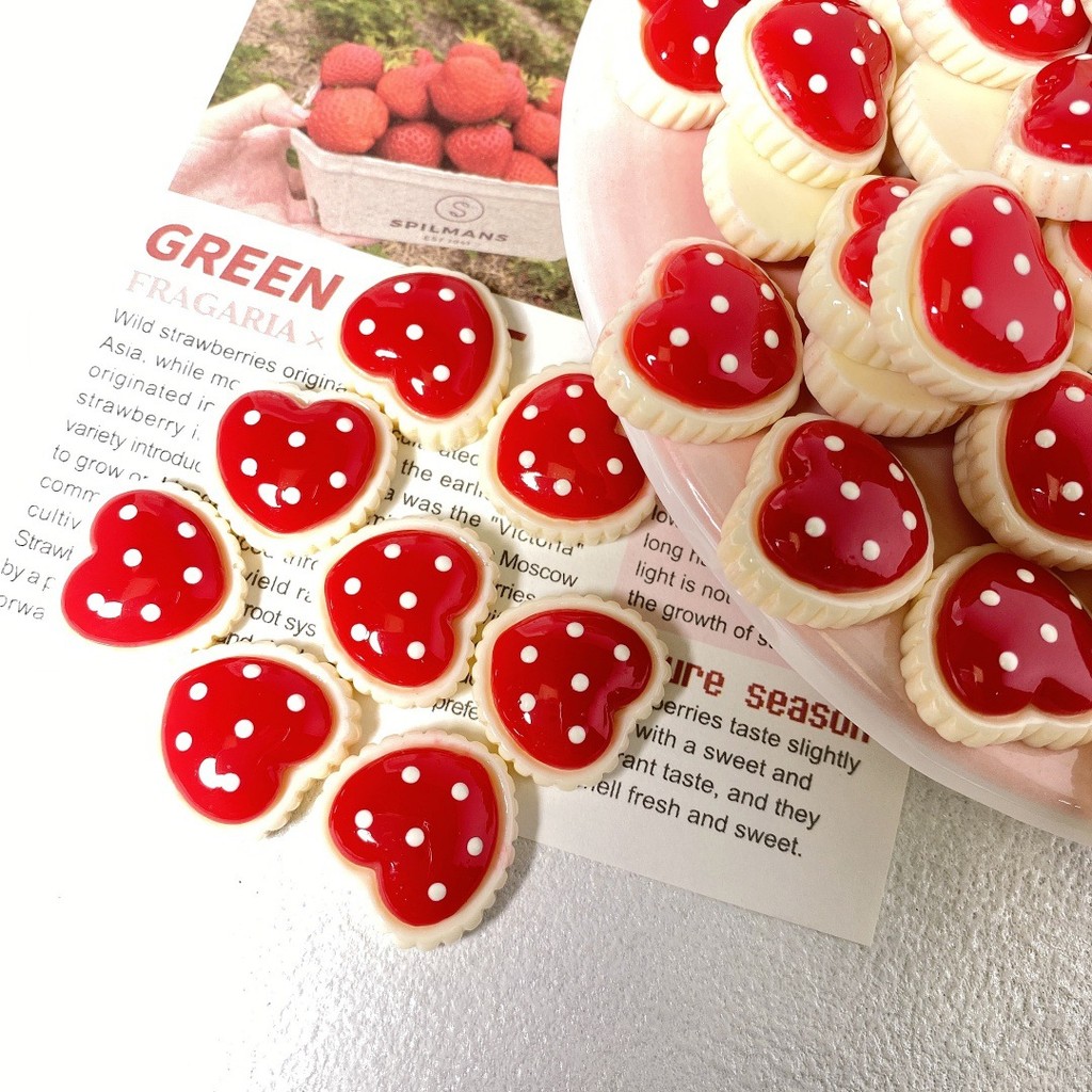 .Dot Heart กระต่าย Resin Flatbacks Charms สำหรับตกแต่งคลิปผม แพ็ค 10 ชิ้น