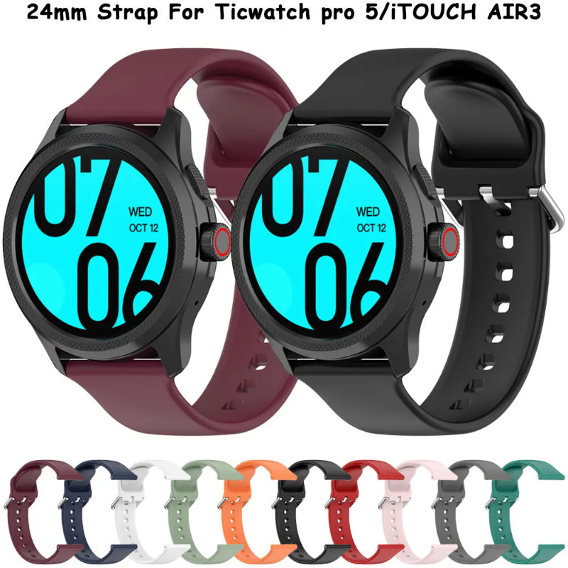 24 มม.ซิลิโคนกีฬานาฬิกาสําหรับ TicWatch Pro 5 สายรัดข้อมือสําหรับ TicWatch Pro 5 สมาร์ทสร้อยข้อมือ C