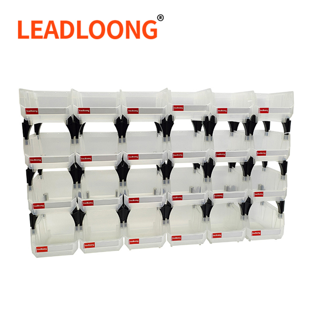 LEADLOONG V1 กล่องอะไหล่ กล่องเก็บชิ้นส่วนแบบวางซ้อนกันได้แบบโปร่งใส 6/24 ชิ้น 13.5x10.5x7.6 ซม./5x4x3 นิ้ว กล่องเก็บพลาสติกสําหรับชิ้นส่วนขนาดเล็ก แขวนถังขยะ