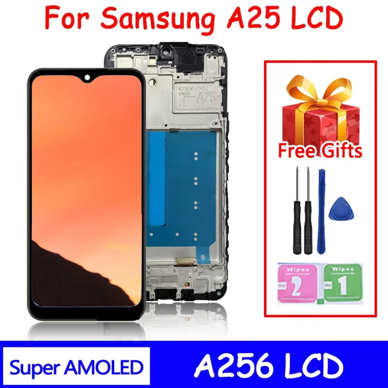 SAMSUNG 6.5 "Super AMOLEDสําหรับSamsung A25 5G A256B A256E A256UจอแสดงผลLCD Touch Screen Digitizerสํ
