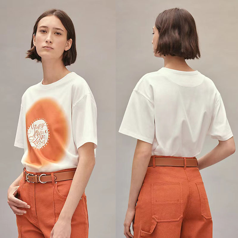 F9O3 Her''s Super Versatile Round Neck Printed Women's Straight Loose Short Sleeve T 100% Cotton Pri