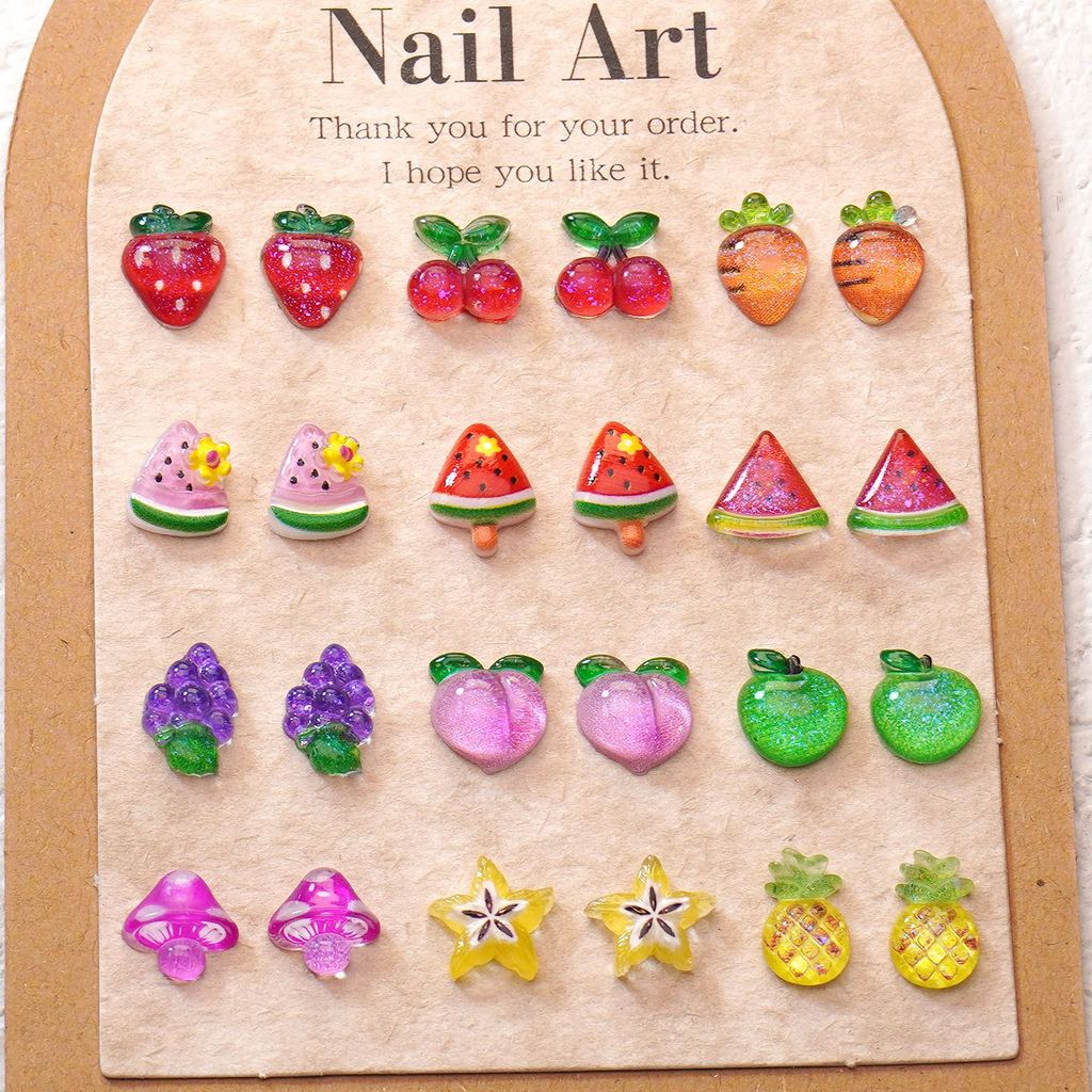 ผลไม้เล็บอุปกรณ์น่ารักจําลองสามมิติสตรอเบอร์รี่เชอร์รี่แตงโมพีชมะนาวทําเองอุปกรณ์เสริมอุปกรณ์เล็บ112