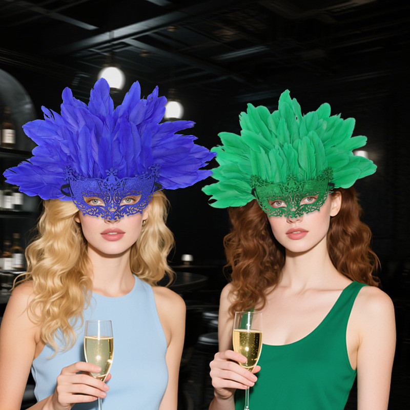 Baby _ House Cross-Border Halloween Sprinkle Pink Fox Feather หน้ากากครึ่งหน้า Masquerade Party Dres