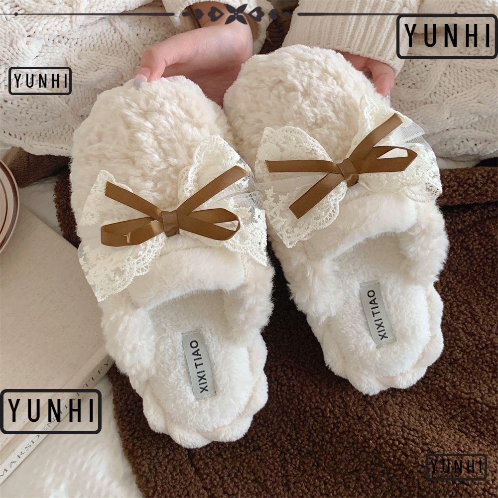 YUNHI รองเท้าบ้านผ้าฝ้าย ออกแบบหวานๆ กับโบว์นุ่มนวล รองเท้ามีระบบทreten และป้องกันลื่นด้วยลูกไม้และส