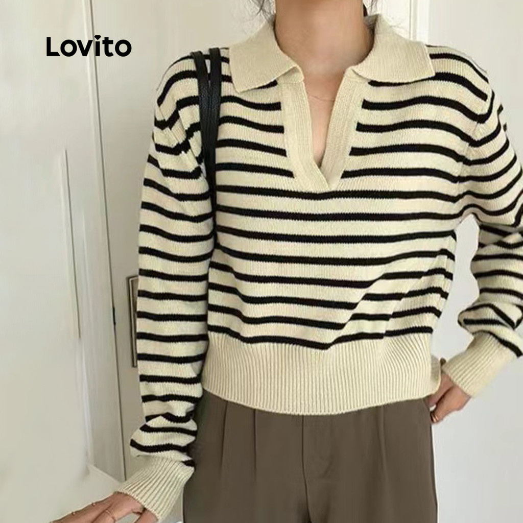 Lovito เสื้อกันหนาวแบบสบาย ๆ สำหรับฤดูใบไม้ร่วง/ฤดูหนาว เสื้อกันหนาวลูกท้อสำหรับผู้หญิง LNA121019