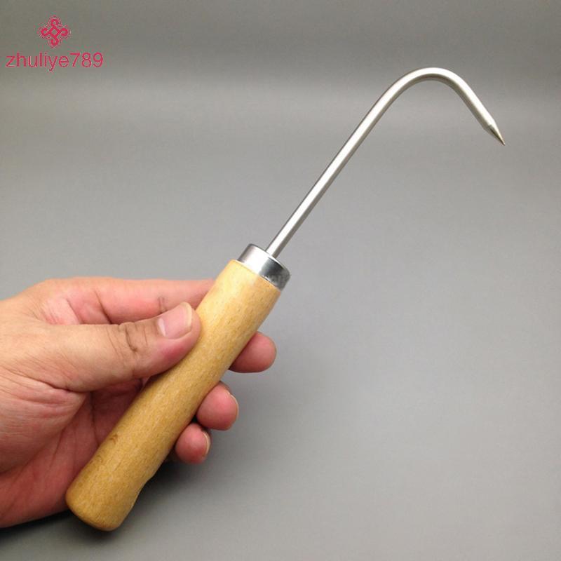 <จูลี่เย่789> บริษัท เหล็กคาร์บอนบอนไซเครื่องมือตะขอด้ามไม้ทนทานตะขอหญ้า แรงบิด หญ้ารากตะขอดี