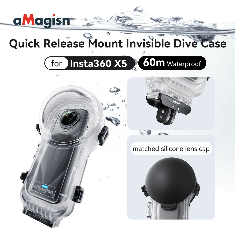 เหมาะสําหรับ Insta360 X5 กล้องกีฬา Quick Release กรณีดําน้ําที่มองไม่เห็น Insta360 X5 กล้องกันน้ําอุ