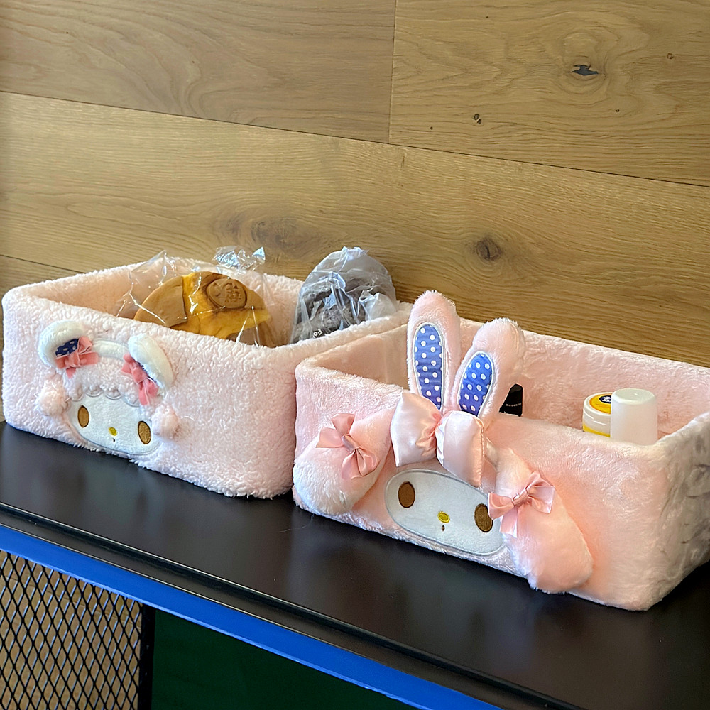 22 รูปแบบน่ารัก My Melody Plush Storage Bin การ์ตูน Kuromi Hello Kitty Cinnamoroll Organizer กล่อง