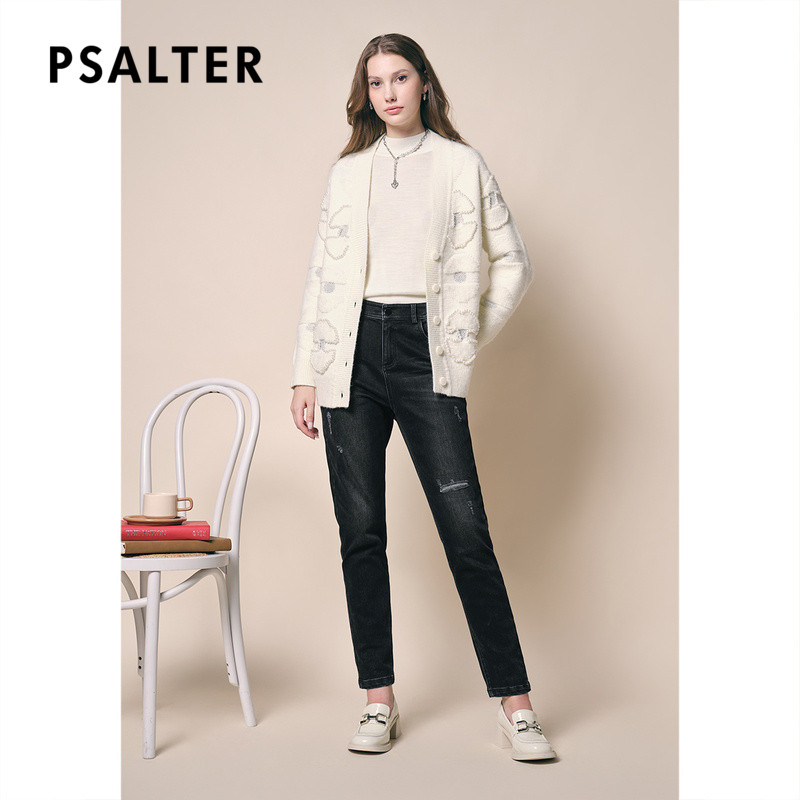 Psalm Keyan เสื้อผ้าผู้หญิง 2022 ฤดูหนาวสไตล์ใหม่หลวม v คอ Preppy สไตล์ Jacquard ลูกปัดหวานเสื้อสเวต