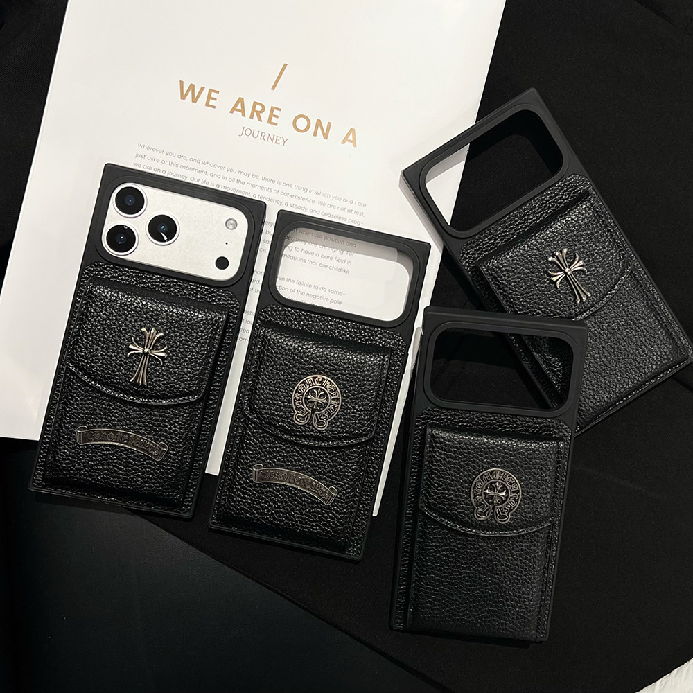 แฟชั่นสีดําสแควร์หนังกรณีโทรศัพท์ที่มีผู้ถือบัตรหลายชั้นสําหรับ ไอโฟน17 17โปรแม็กซ์ 16 16โปรแม็กซ์ 1