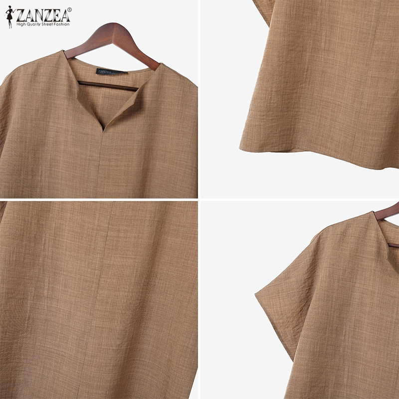 ZAANZE ผู้หญิงเสื้อเบลาส์หลวมแบบครัวเนค สไตล์เกาหลีเรียบหรู - รูปที่ 7