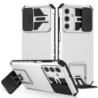 สไลด์กล้องเลนส์ป้องกันเกราะกันกระแทกเคสโทรศัพท์ พร้อมขาตั้งด้านหลังผู้ถือ Hard PC + TPU ปลอก สําหรับ Samsung Galaxy A17 A37 A57 A16 A56 A36 A15 A55 A35 A54 A34 5G
