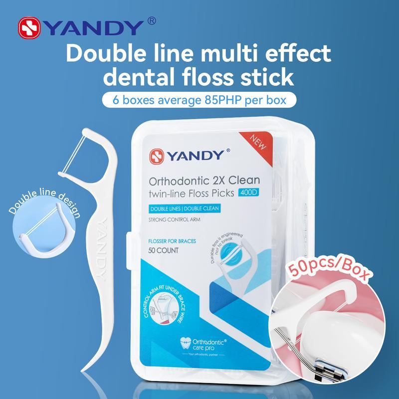 YANDY Double Dental Floss Picks เหมาะสําหรับจัดฟันโลหะ ทําความสะอาดซอกฟัน กล่องละ 50 ชิ้น