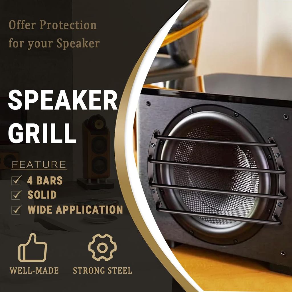 Speaker Grill Cover Metal Bar Grille Audio 8 Inches Speaker Subwoofer Grill Grille Cover 4 Bars- Pac