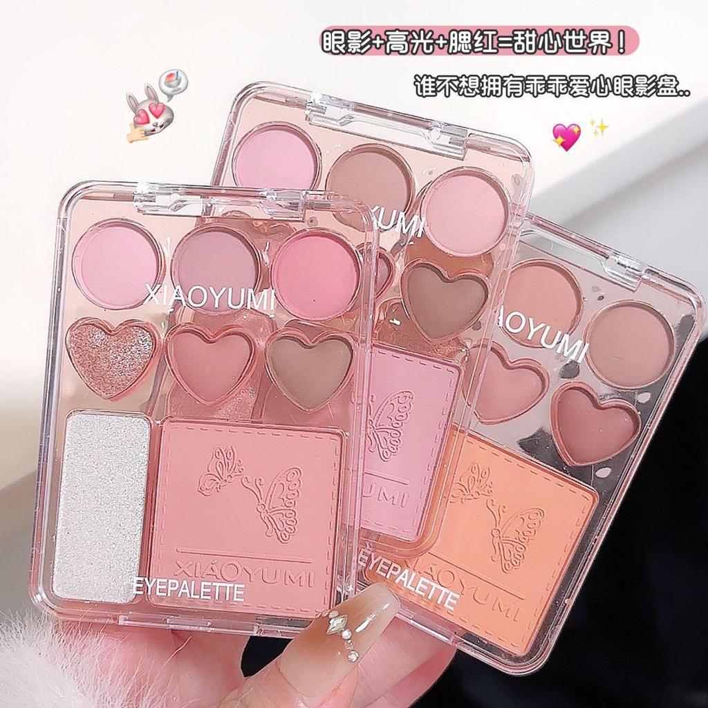 แผ่นเดียวใช้เต็มใบหน้า!สไตล์เกาหลี Love Eyeshadow Palette Blush High Gloss One Tender Girl Pink Brown Earth Color